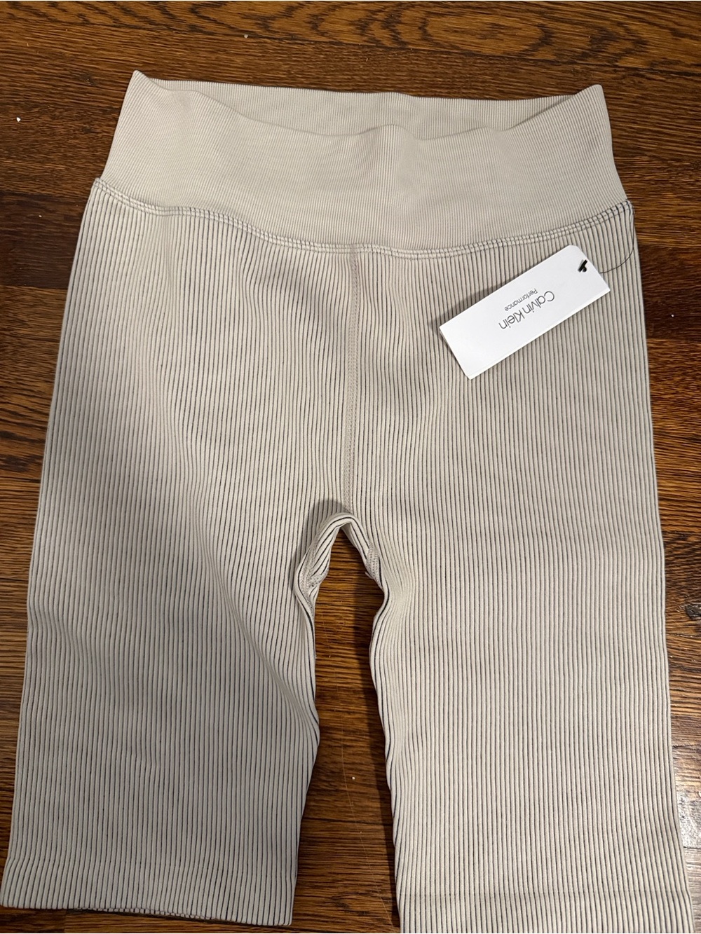 Calvin Klein High-Waist Ribbed Bike Shorts in Cream.9”inseam